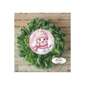 Cute Pink Snowman With Hat Sign - Wreath Enhancement