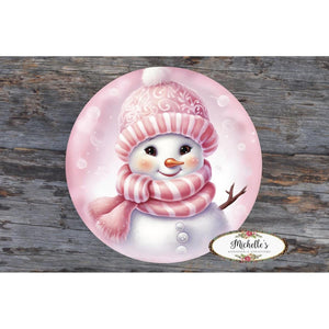 Cute Pink Snowman With Hat Sign - Wreath Enhancement