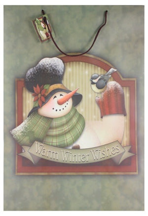 Matte Finish Deluxe Gift Bag - Snowman With Birds - Jumbo