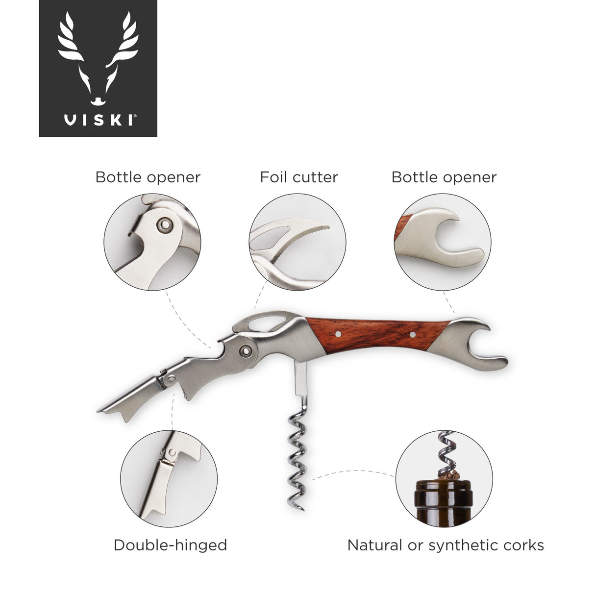 Admiral™ double opener corkscrew in stainless steel viski®