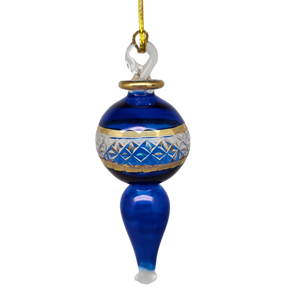 Lattice Glass Ornaments With Gold Accents - Blue Ball with Finial