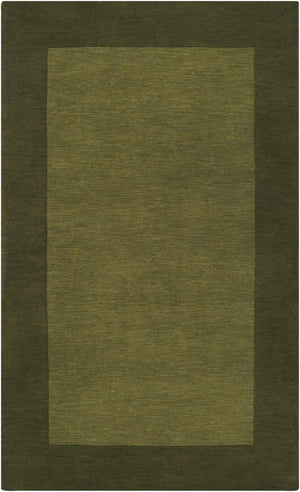 Bordered Solid Olive Green Wool Rug
