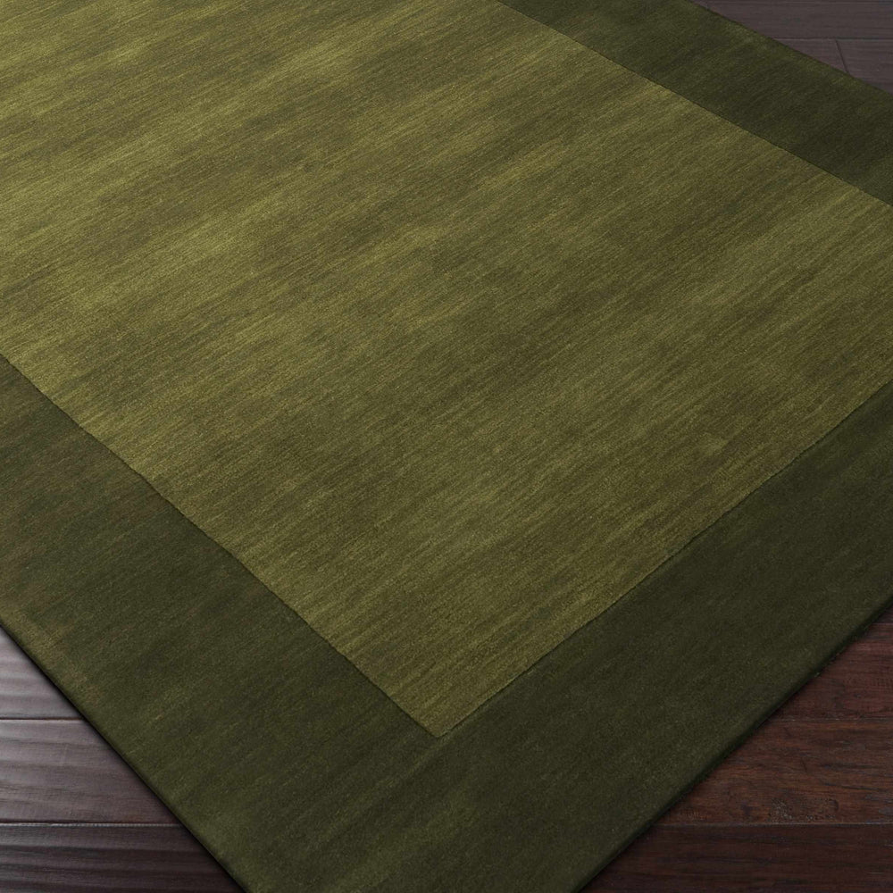 Bordered Solid Olive Green Wool Rug