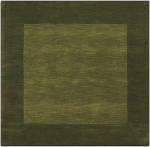 Bordered Solid Olive Green Wool Rug