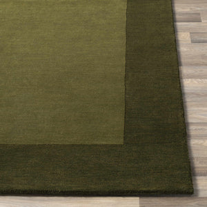 Bordered Solid Olive Green Wool Rug