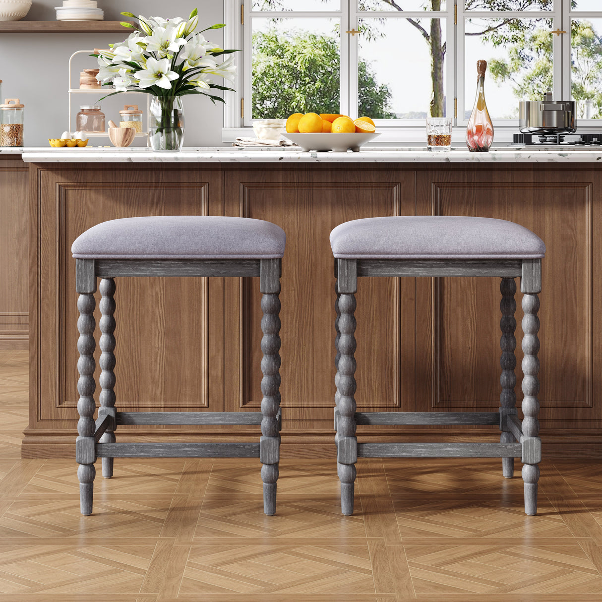 26" Counter Stools - Set of 2 with Upholstered Seat