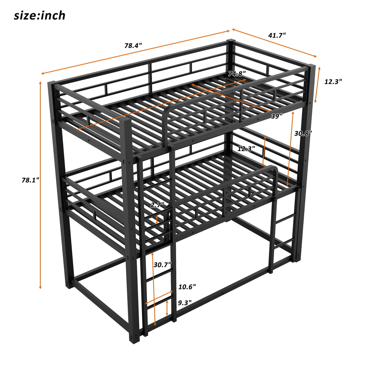 Triple Bunk Bed with Sturdy Metal Frame and Space-Saving Design - Black or Pearl Silver