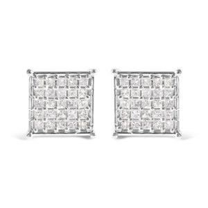 10K White Gold 3/4 Cttw Princess Diamond Composite Stud Earrings (I-J Color, I1-I2 Clarity)