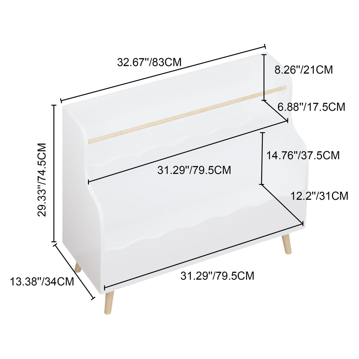 White Kids Bookcase with Toy Organizer - Two-Tier Storage Cabinet