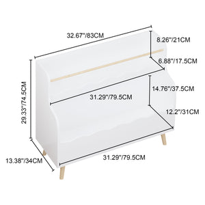 White Kids Bookcase with Toy Organizer - Two-Tier Storage Cabinet