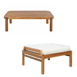 Outdoor Ottoman Table in Acacia Wood with Wicker Accents