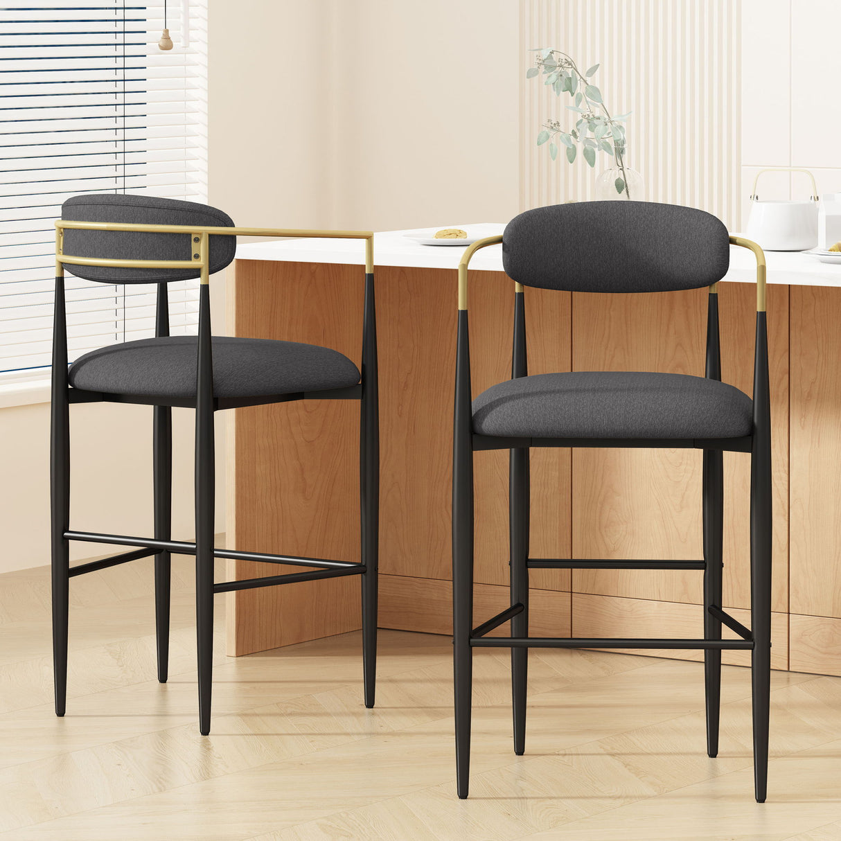 Upholstered Bar Stools With Backs for Kitchen Island (Set of 2)