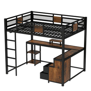 Queen Loft Bed with Desk and Storage
