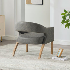 Upholstered Open Back Armchair With Weathered Rubberwood Legs