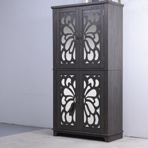 Modern Sideboard Buffet With 4 Mirrored Doors, Adjustable Shelves