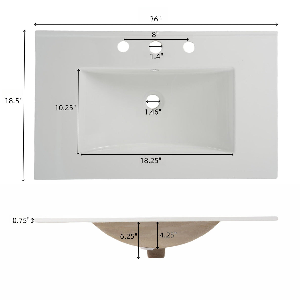 Bathroom Vanity With Ceramic Sink, Tip Out Tray & 2 Full Extension Drawers