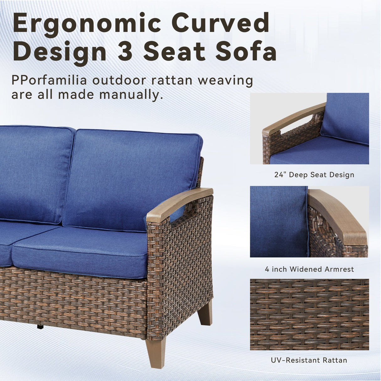 73.6" Wide Outdoor Wicker Patio Sofa