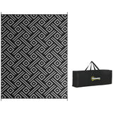 Outsunny reversible outdoor rug, 9' x 12' waterproof plastic straw floor mat, portable rv camping carpet with carry bag, large floor mat for backyard, deck, picnic, beach, black & gray geometric