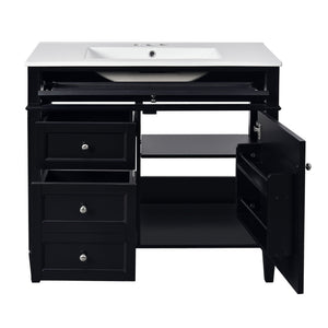 Bathroom Vanity With Mirror Cabinet, Single Sink With 2 Soft Closing Doors And 4 Drawers
