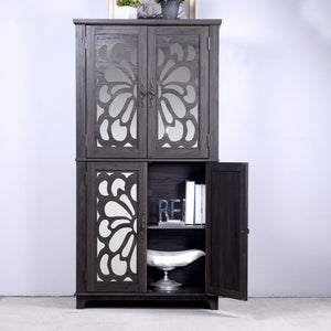 Modern Sideboard Buffet With 4 Mirrored Doors, Adjustable Shelves