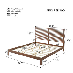 Premium Solid Wood King Size Bed Frame with Headboard - Walnut Color