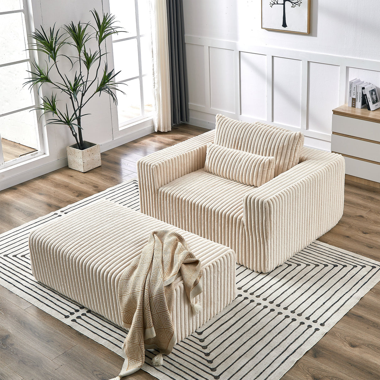 75-Inch Corduroy Sofa Lounge Chair with Removable Footrest