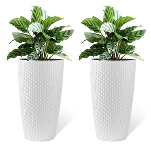 Set of 2 Faux Rattan Tall Planters with Automatic Watering System