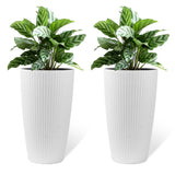 Set of 2 Faux Rattan Tall Planters with Automatic Watering System