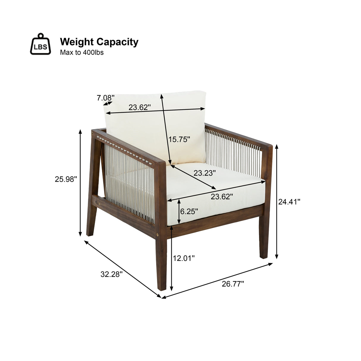 Outdoor 4-Piece Sofa Set, Acacia Wood Frame with Rope Detail