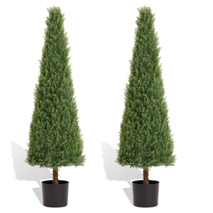 4FT Conical Topiary Cedar Trees Artificial Outdoor Set of 2