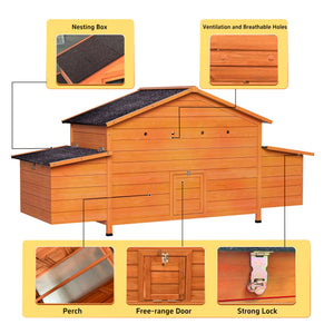 Large Wooden Chicken Coop with Nesting Box and Ventilated Hen House