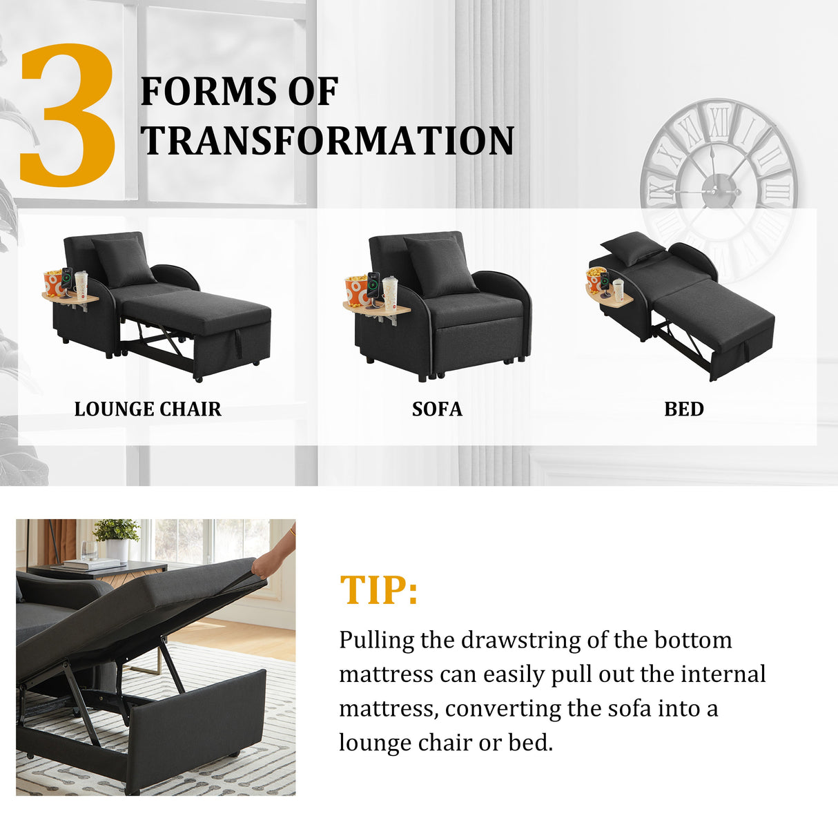 3-in-1 Convertible Sofa Chair Bed