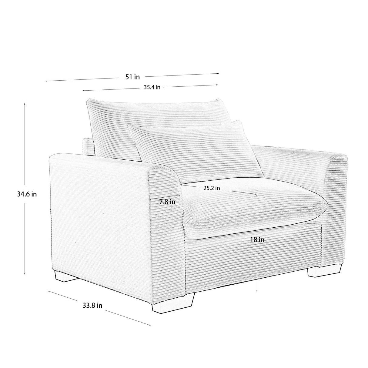 Black Corduroy Deep Seat Single Sofa Accent Chair