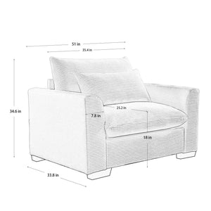 Black Corduroy Deep Seat Single Sofa Accent Chair