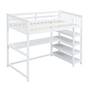 Loft Bed With Storage Shelves And Under Bed Desk