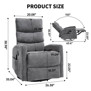 Heat Massage Manual Recliner Chair with Rocker and Swivel in Fabric