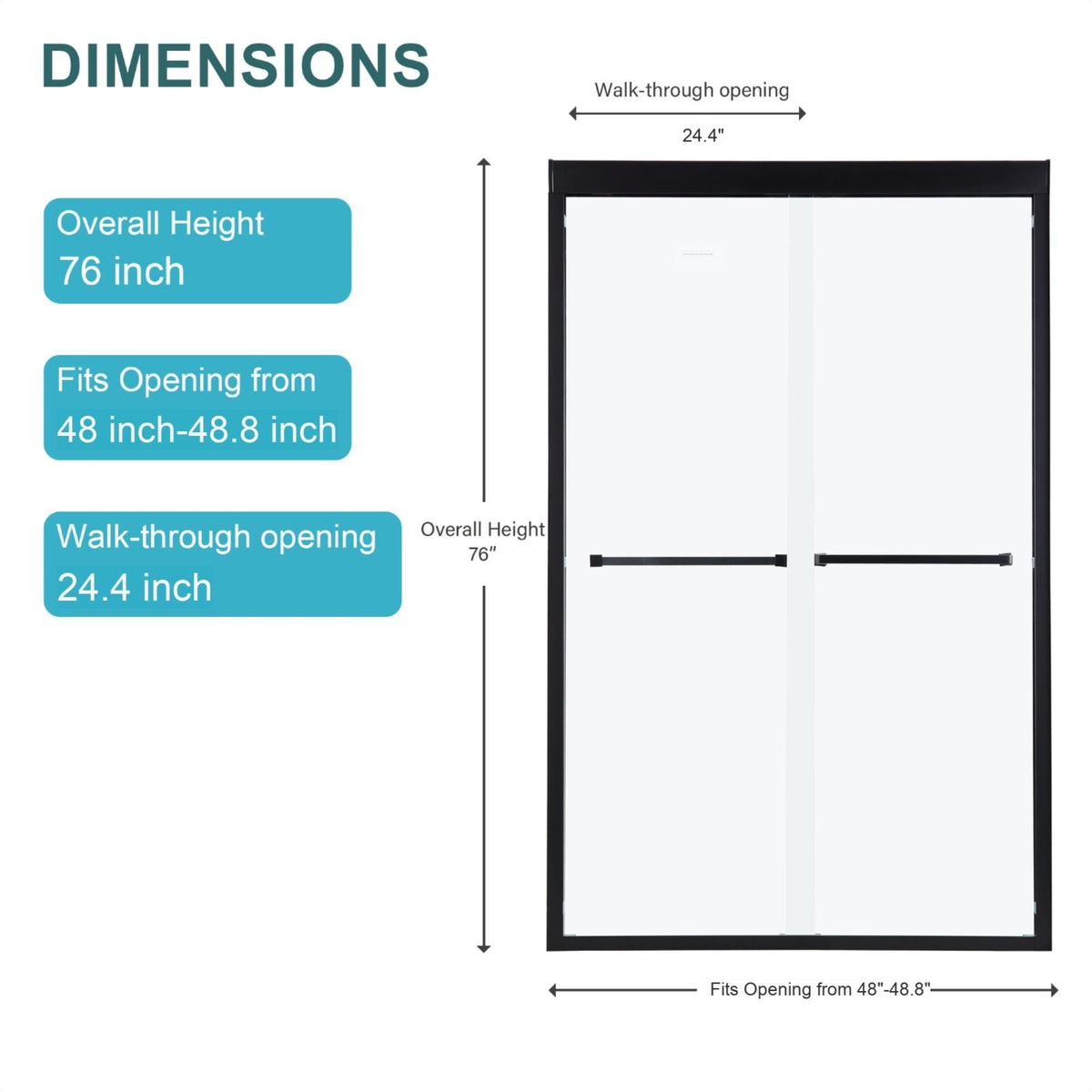 Modern Double Sliding Shower Enclosure with Tempered Glass - Pearl Silver, Gray, Black