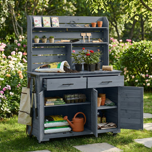 TOPMAX 65"H Large Garden Potting Bench with Storage and Lockable Wheels