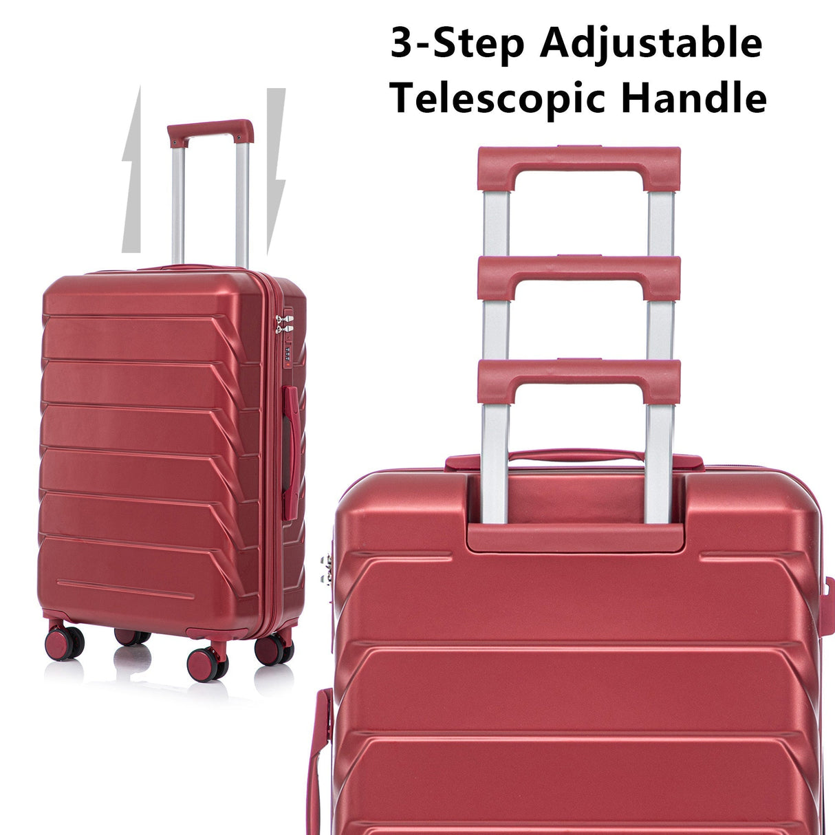 Set of 3 ABS Spinner Wheel Luggage in Wine Red - 20", 24", and 28"