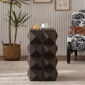 Retro Wooden Side Table with 3D Embossed Design