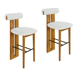 Renee Indoor Wooden Upholstered Barstool with Rubberwood Frame - Ivory or Walnut