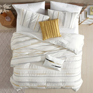 Ivory Cotton Comforter Cover Set with Decorative Pillows - King