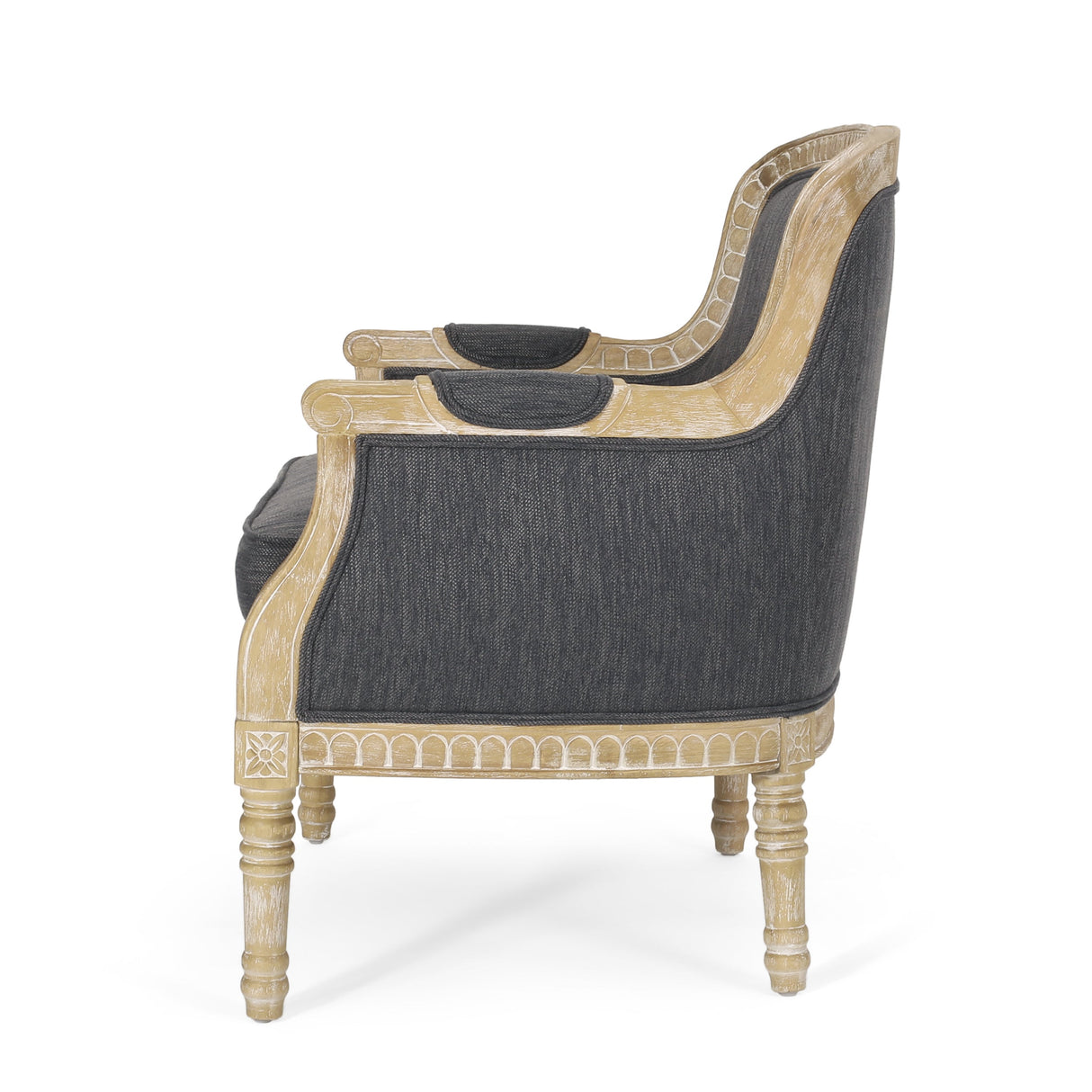 Becoming Upholstered Club Chair with Turned Leg and Carved Design