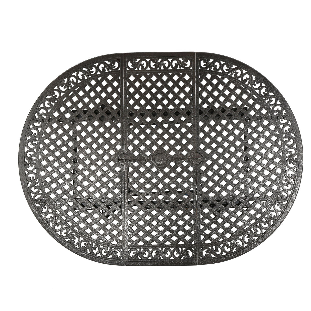 Outdoor Expandable Aluminum Dining Table With Latticework Details And Curvy Legs