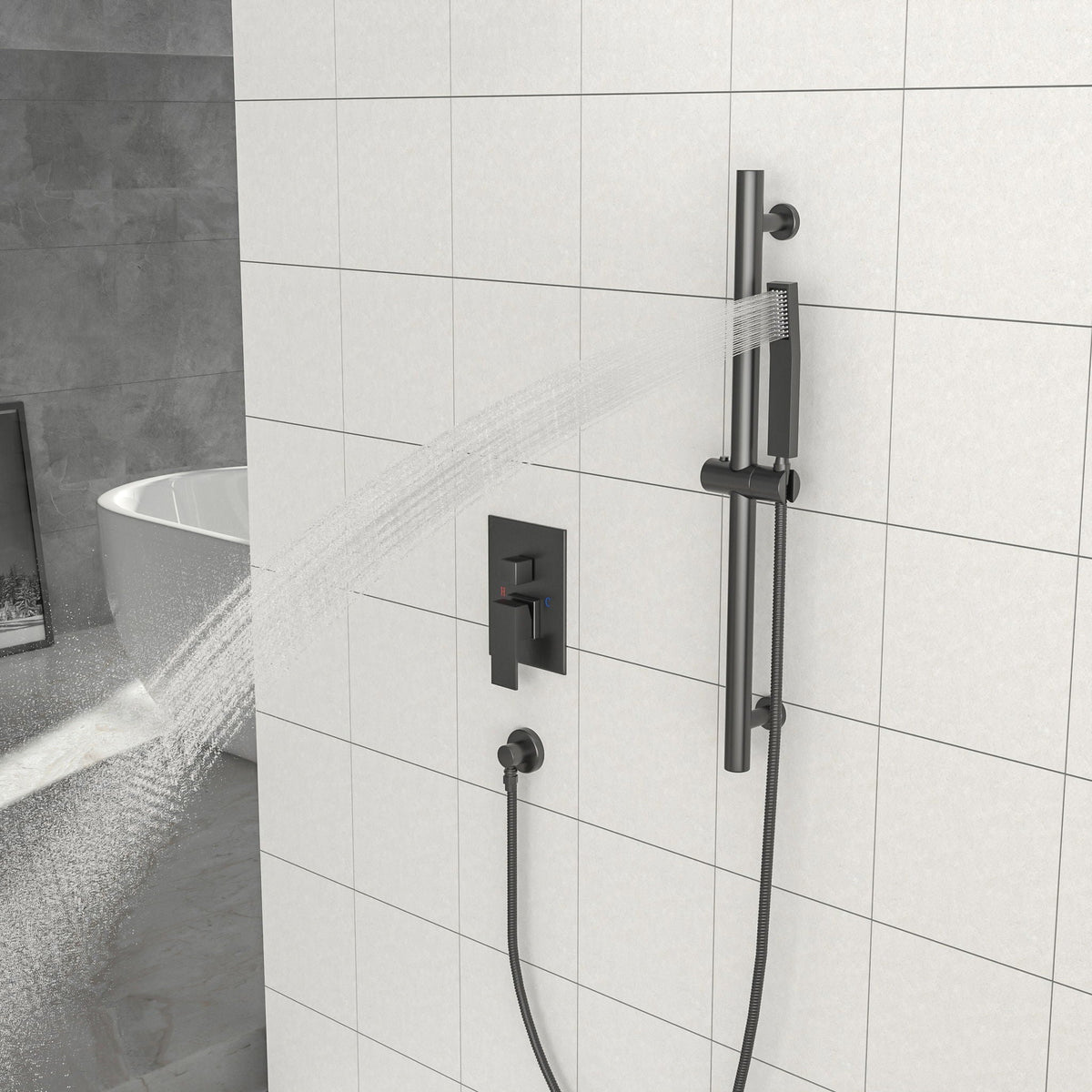 Modern Shower System With Adjustable Slide Bar, Stainless Steel And Brass Construction