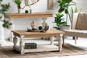 Rectangle Coffee Wooden Coffee Table, French Country Style - Brown / Antique White