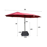 15x9ft Large Double-Sided Rectangular Outdoor Patio Umbrella with Light and Base - Red