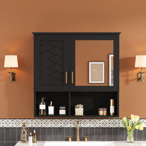 2 In 1 Wall-Mounted Mirror Cabinet with Adjustable Shelves - White, Blue, Black
