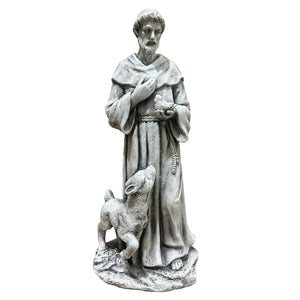 Magnesium Oxide Saint Statue With Lamb Weatherproof Religious Sculpture