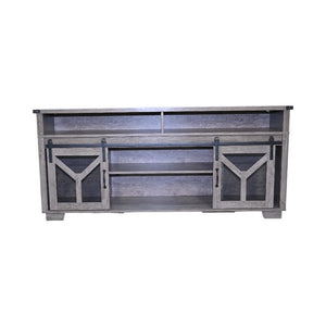 65.3" TV Stand with LED Light Strips and Iron Mesh Barn Door